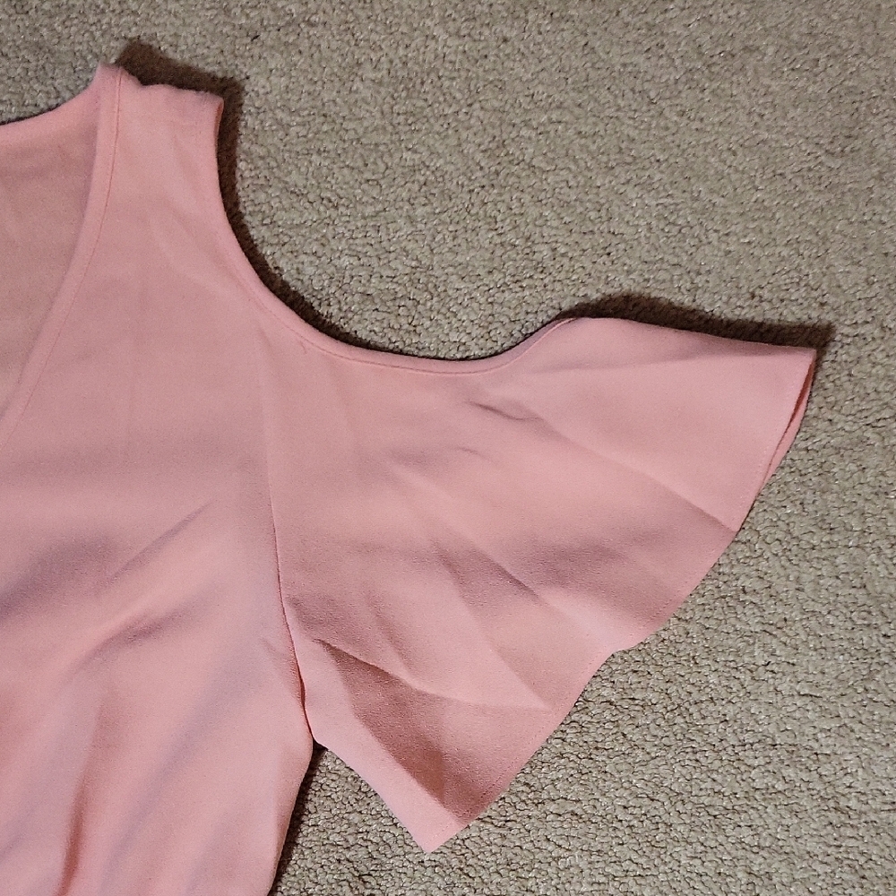 Ann Taylor NWT Pink Cold Shoulder Blouse Belted Waist Size XS - Picture 3 of 5